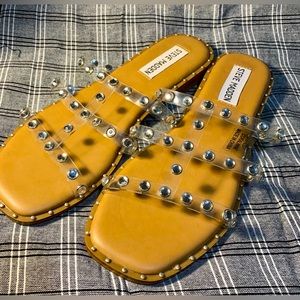 ♥️Steve Madden Clear/Tan Studded Lyna Sandals/Slides size 6.5